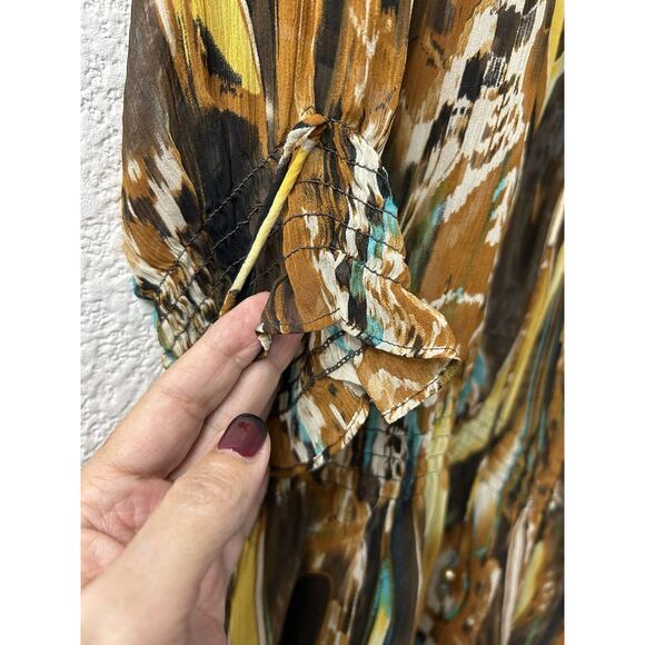 Vintage Peter Nygard Womens Sz 16 Brown Silk Abstract Peacock Skirt & Blouse Set - Picture 2 of 16